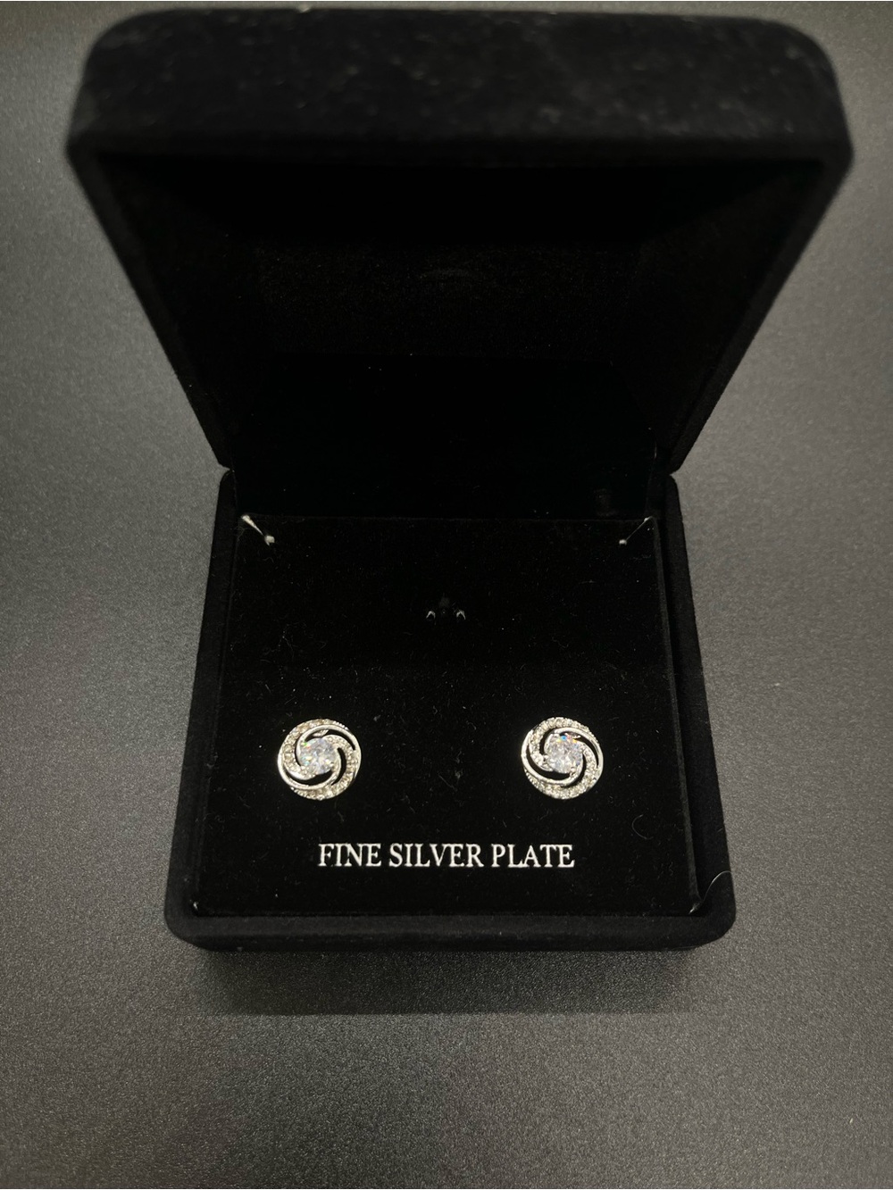 Fine Silver Plate Twisted Halo Stud Earrings - Silver